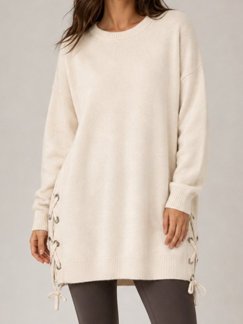 Debut Soft Girl cream oversized laced sides Tunic Sweater XS
